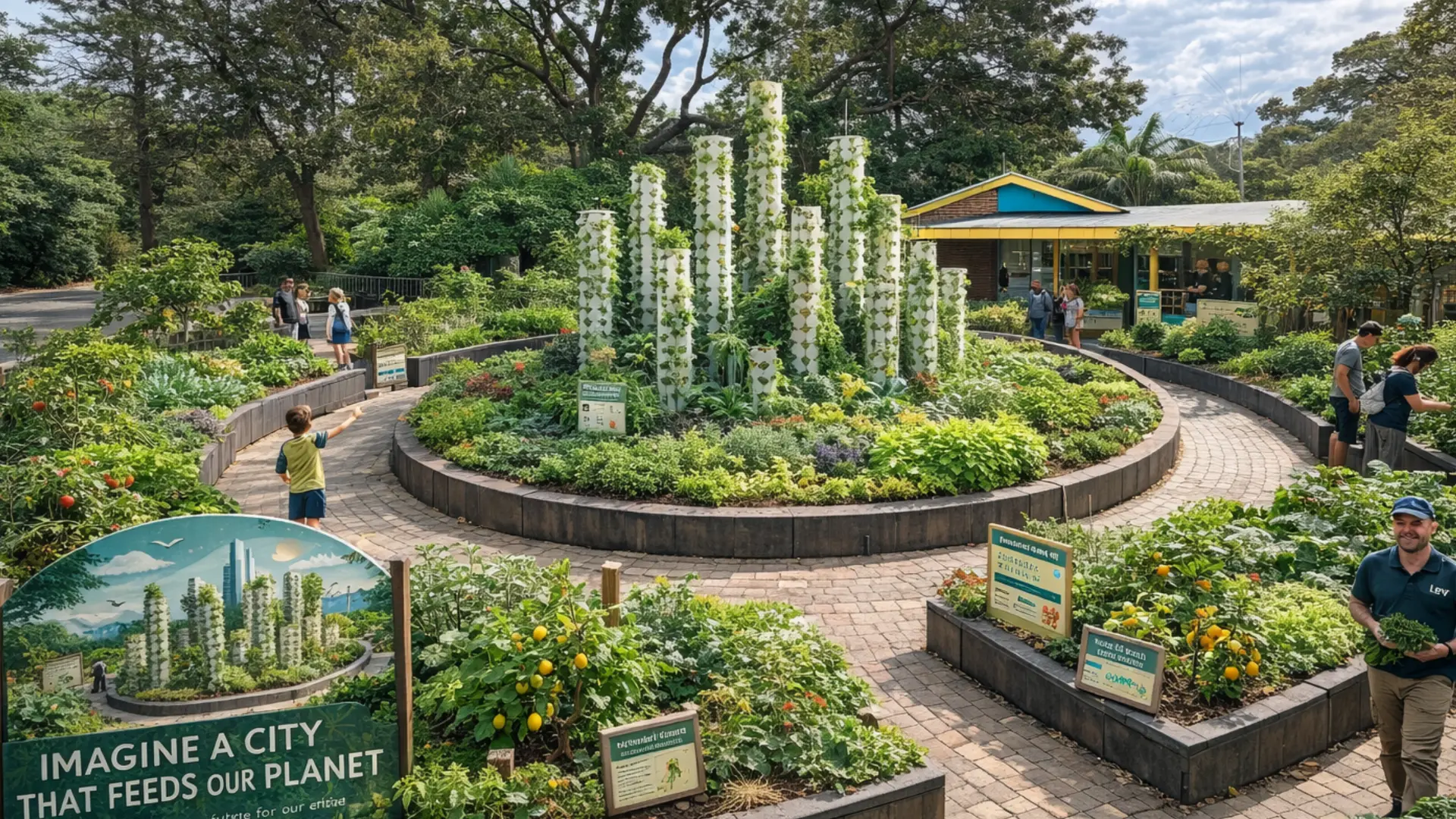 Farmwall tower garden in a city plaza